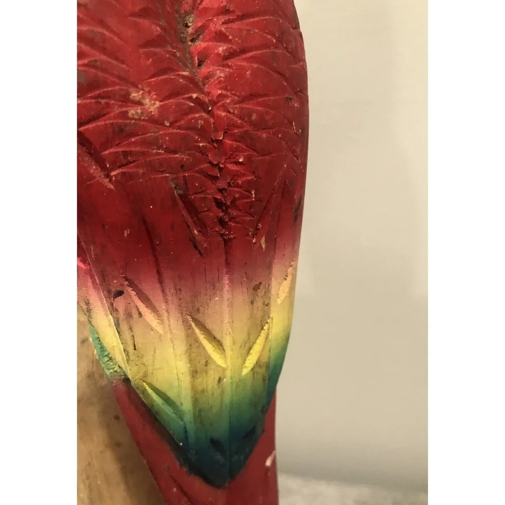 HandCarved Wood Parrot Sculpture Colorful Tropical Bird Decor 13